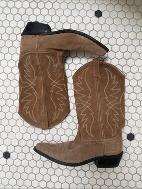 Brown Suede White Stitched Western Cowboy Boots Sz 9.5